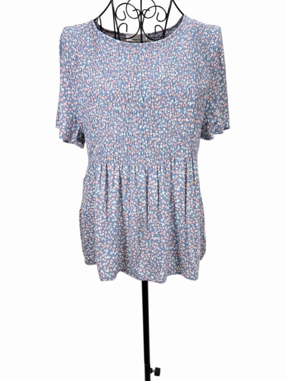 URBAN Romantics Blue Floral Smocked Peplum Blouse